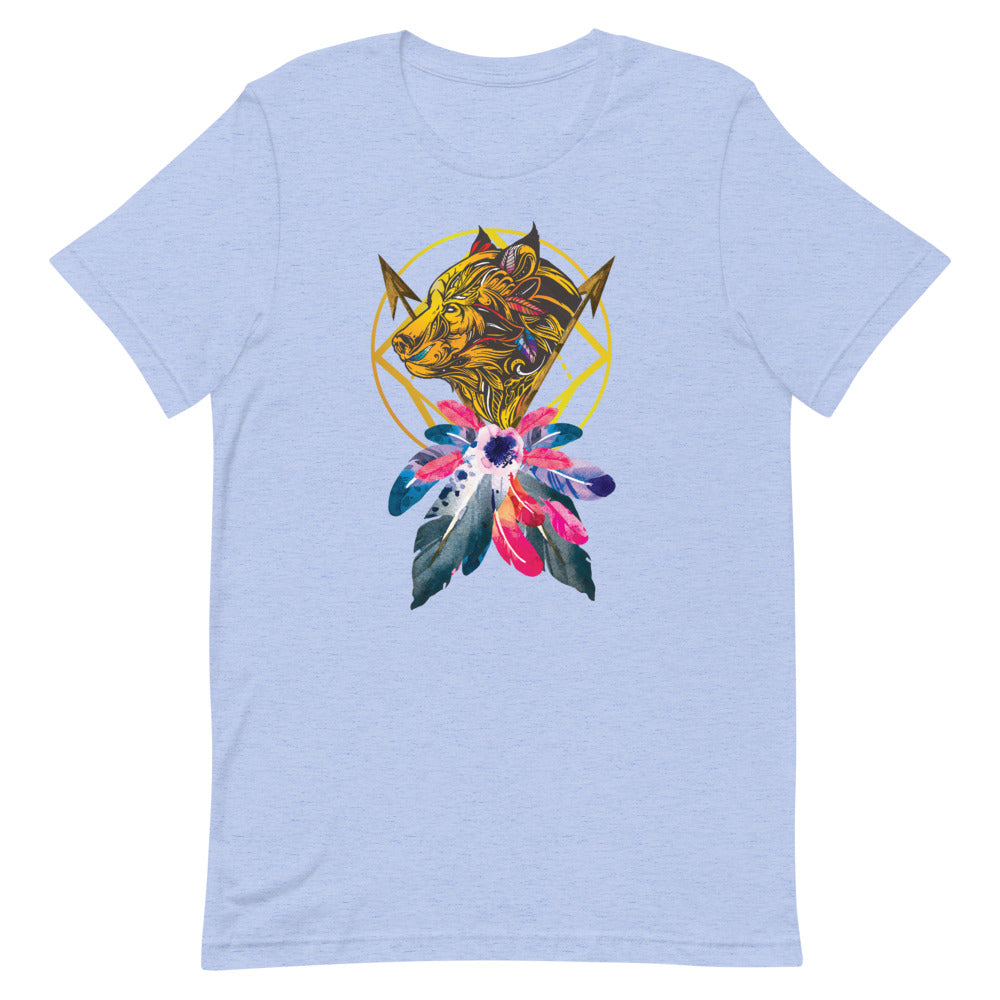 T-shirt Loup Plumes Géométriques – Bohème et Majestueux