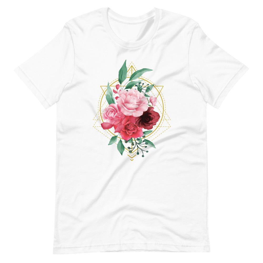 T-shirt Roses Cadre Géométrique – Bohème et Élégant