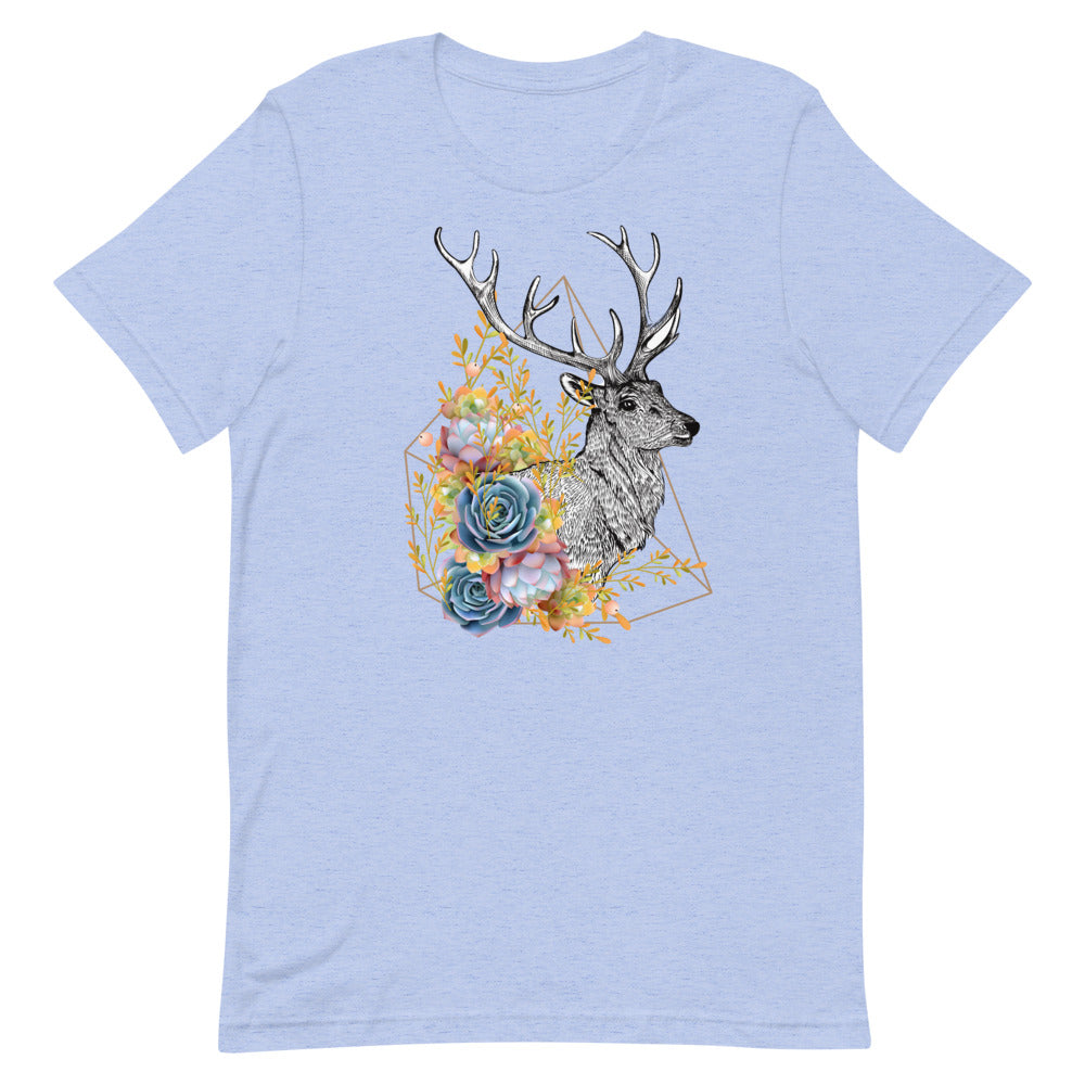 T-shirt Cerf Fleurs Géométriques – Bohème et Élégant