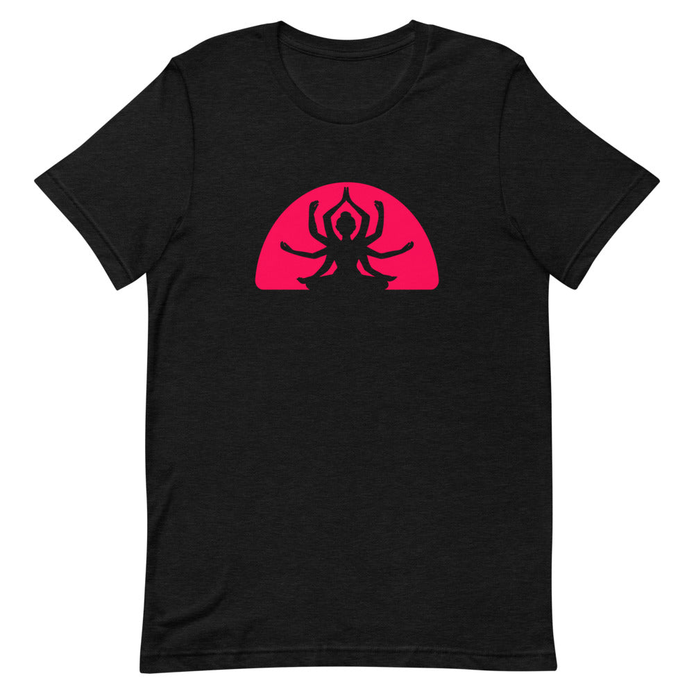 T-shirt avec Silhouette Multi-Bras en Méditation et Demi-Cercle Rose – Divin et Énergique
