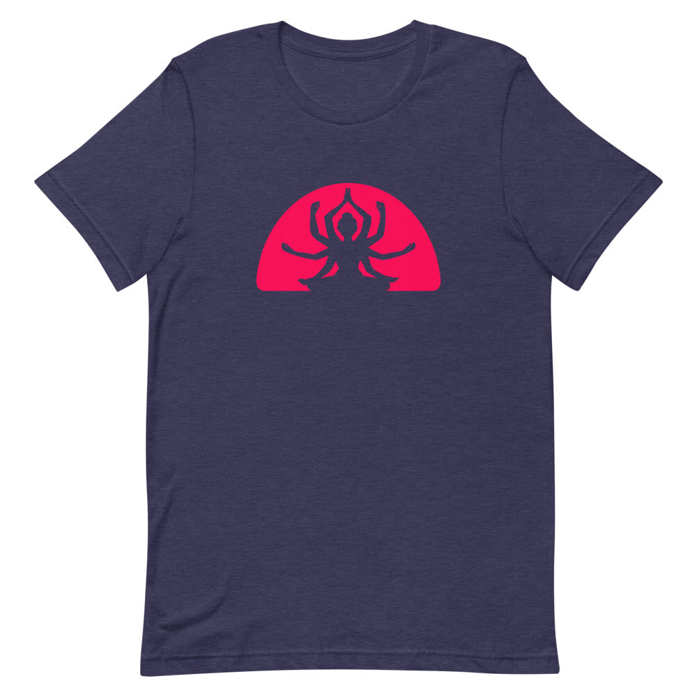 T-shirt avec Silhouette Multi-Bras en Méditation et Demi-Cercle Rose – Divin et Énergique