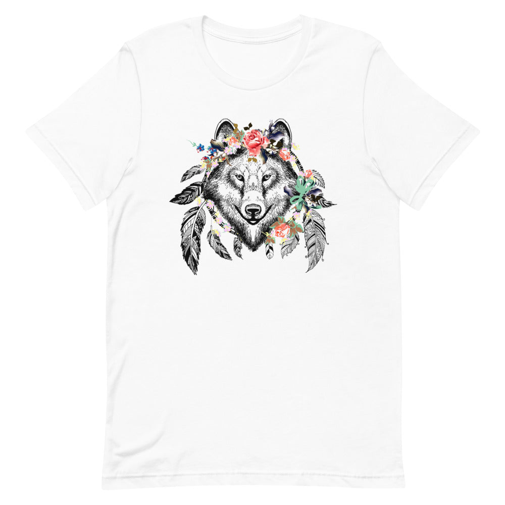 T-shirt Loup Fleurs et Plumes – Bohème et Sauvage