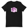 T-shirt noir unisexe avec un design bohème d’une pleine lune rose et l’inscription "Moon Child" en blanc.