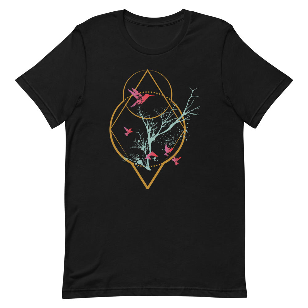 T-shirt Oiseaux Arbre Géométrique – Bohème et Minimaliste