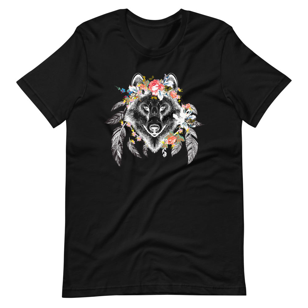 T-shirt Loup Fleurs et Plumes – Bohème et Sauvage