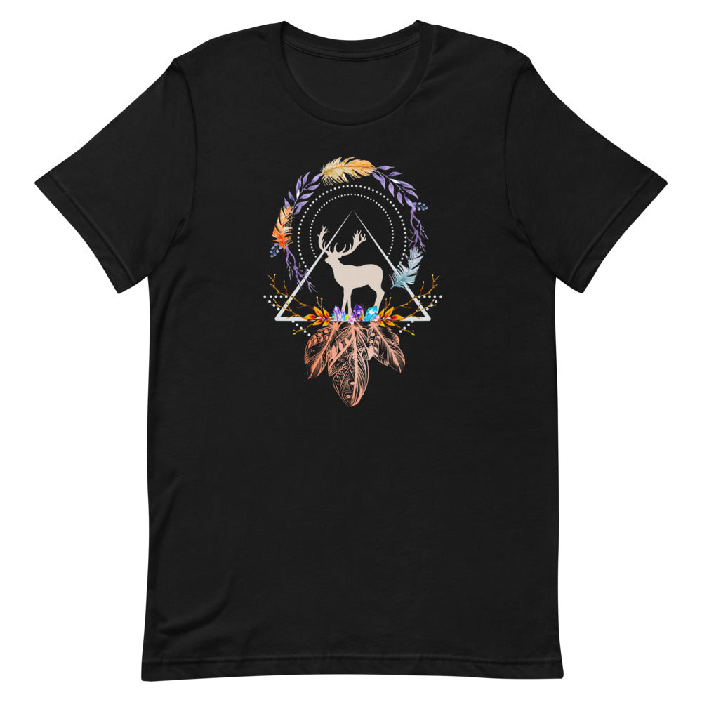T-shirt Cerf Capteur de Rêves Géométrique – Bohème et Élégant