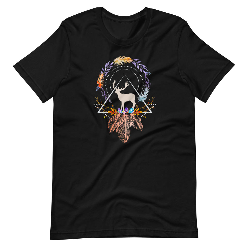 T-shirt Cerf Capteur de Rêves Géométrique – Bohème et Élégant