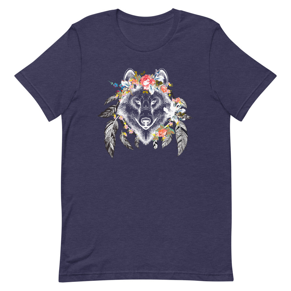 T-shirt Loup Fleurs et Plumes – Bohème et Sauvage