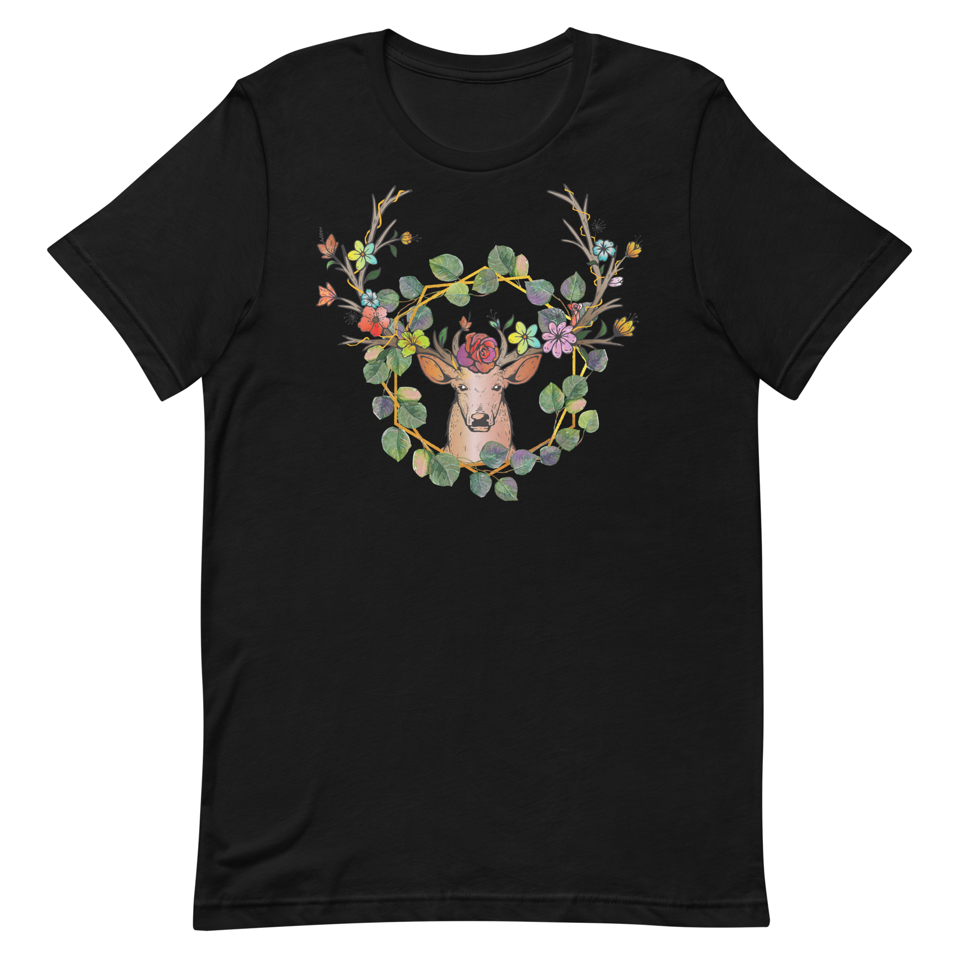T-shirt Cerf Couronne de Fleurs – Bohème et Naturel