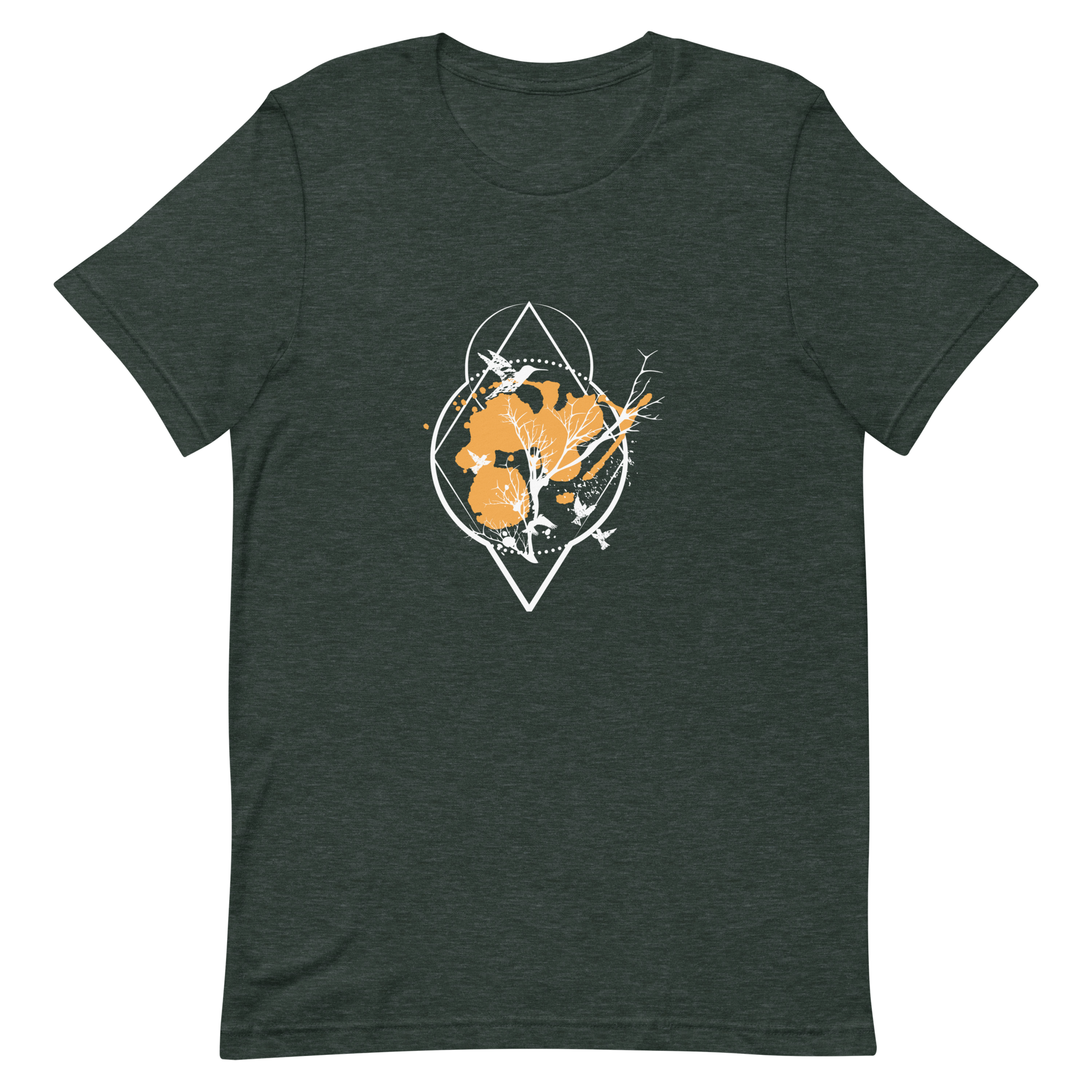 T-shirt Arbres et Oiseaux Cadre Géométrique – Bohème et Minimaliste