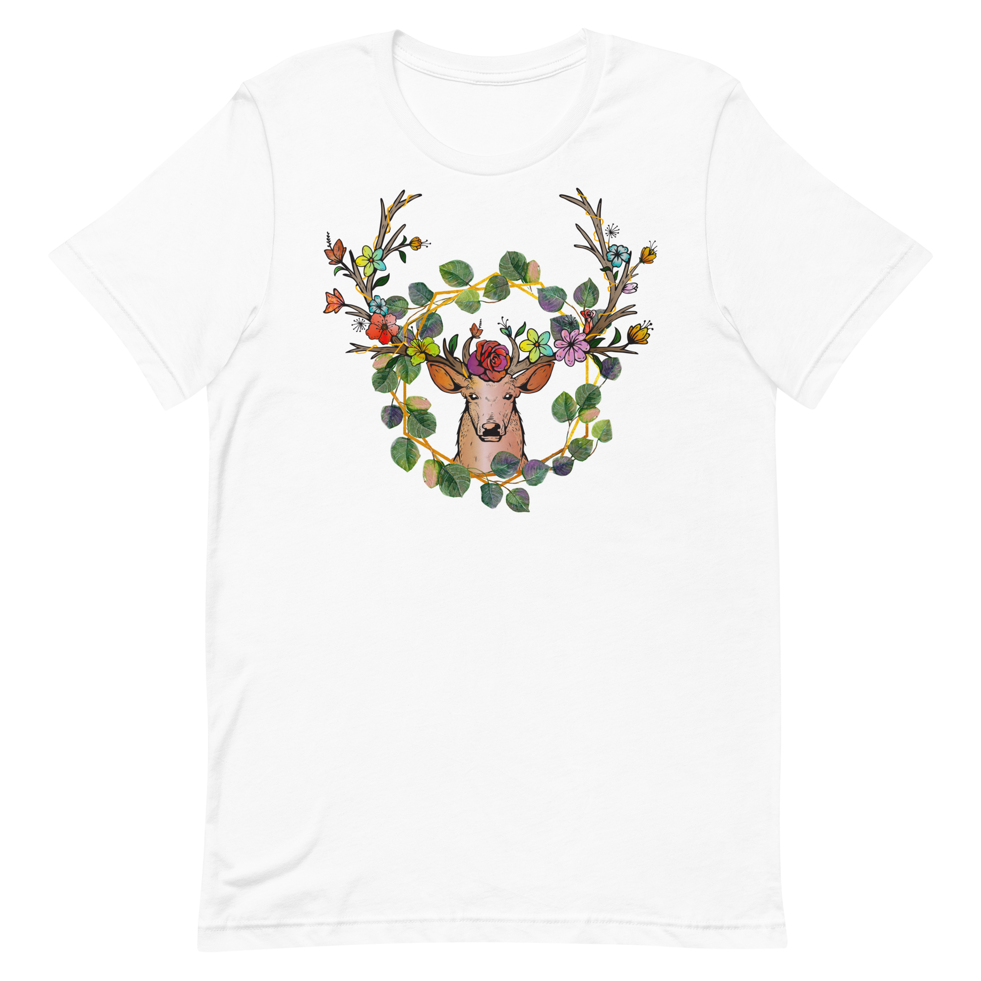 T-shirt Cerf Couronne de Fleurs – Bohème et Naturel